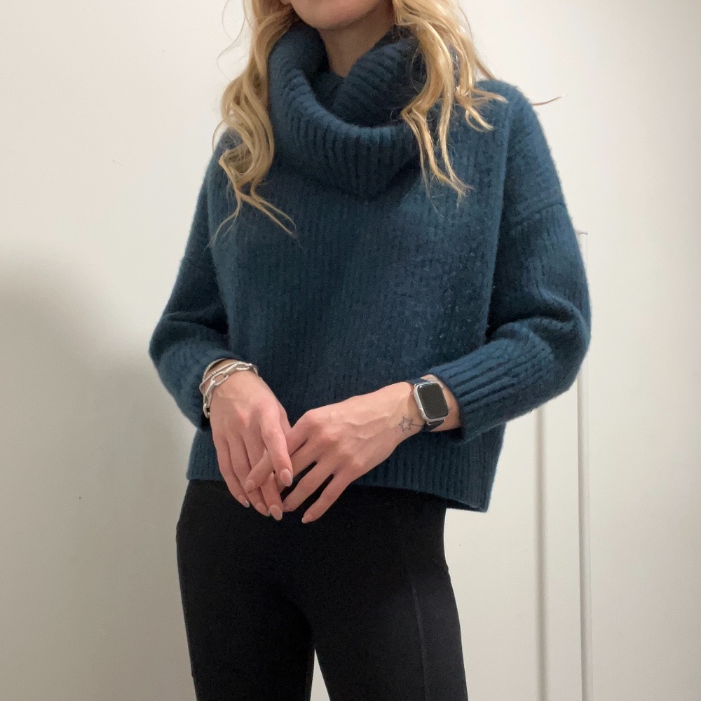 NAADAM 100% CASHMERE RIBBED TURTLENECK Navi Blue XS -S